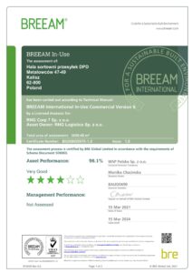 certyfkat BREEAM Kalisz DPD poziom very good